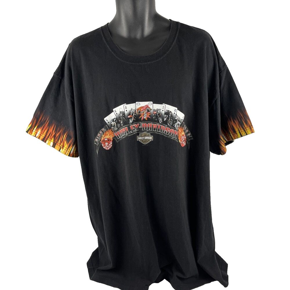 Vintage Y2K 2006 Harley-Davidson Dice Cards Flame Sleeves‎ T-Shirt 2X California
